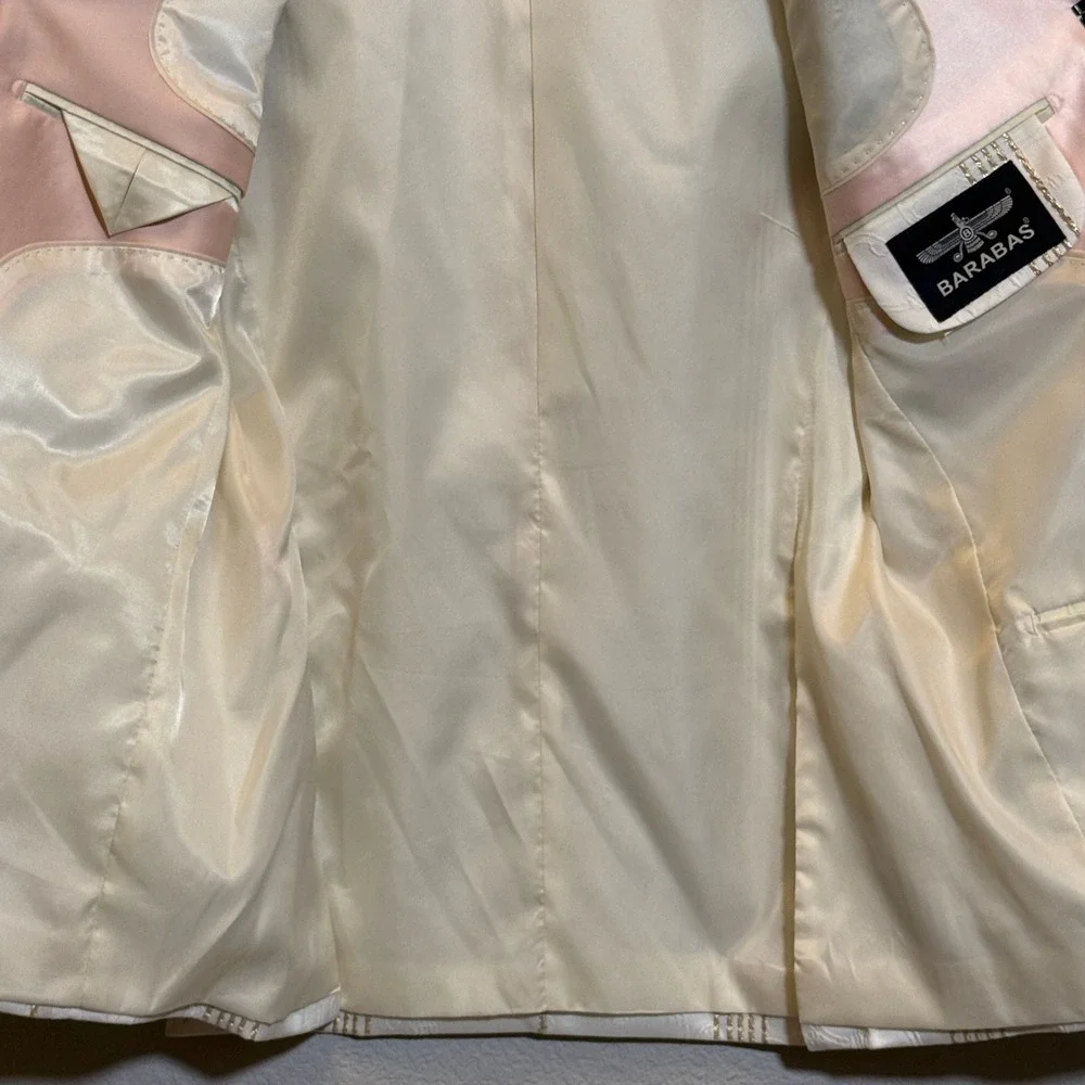 Barabas Suit Set Floral Jacquard Pink White Gold Mens 38R 32 Slim Fit BL3006-1#